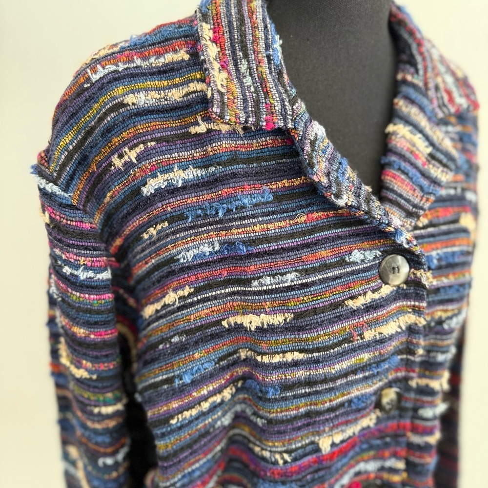 Vintage Daniel K Textured Knit Cardigan Jacket Multicolor Stripe